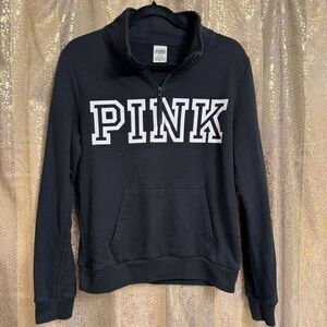 PINK Victorias Secret Black White Logo Quarter Zip Sweater Medium